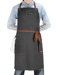 Cooking Apron for Men Women with Pockets & Towel Loop (Dark Grey)