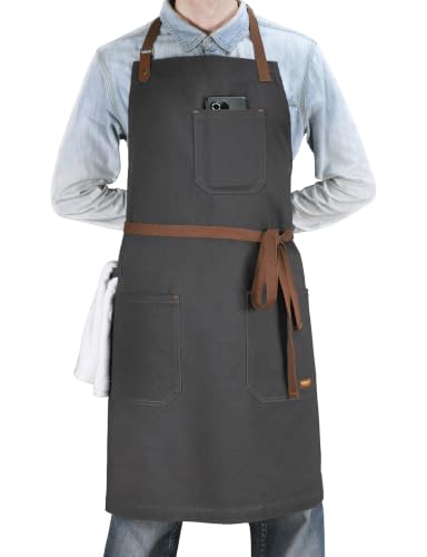 Cooking Apron for Men Women with Pockets & Towel Loop (Dark Grey)