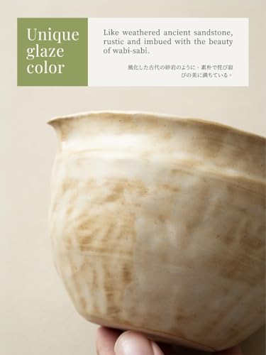 Matcha Set with Handmade Ceramic Bowl & Bamboo Whisk (Sandstone Reactive Glaze)