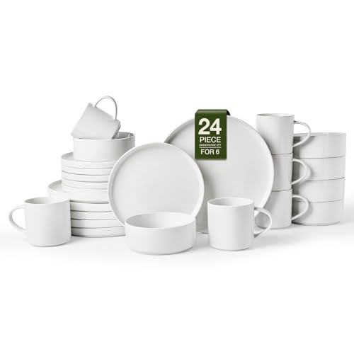 Nebula 24 Piece Stoneware Dinnerware Set with Mugs (White / Service for 6 (Include Mugs))