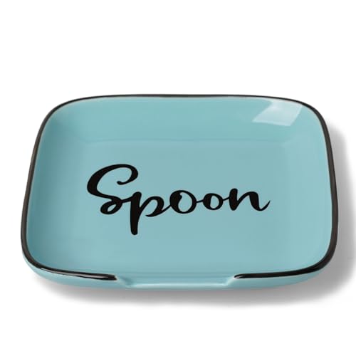 Farmhouse Ceramic 4.75 Inch Spoon Rest for Kitchen (Turquoise)