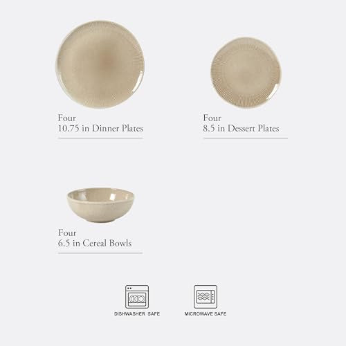Sandy Pines Stoneware Plates and Bowls Set (Cream Taupe (Sandy Pines) / Service for 4 (12pcs))