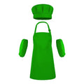 Kids Apron Set Chef Hat Sleeve Outfit Costume Toddler Girl Boy Aprons Cooking Baking Painting 5 (Apron Hat Sleeve Set / Green)