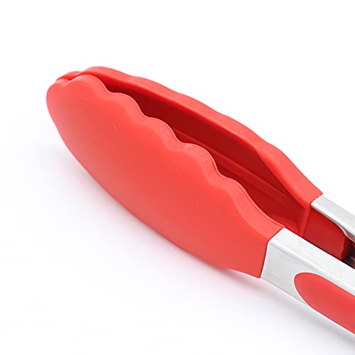 3 Pack Silicone Kitchen Tongs (Red)