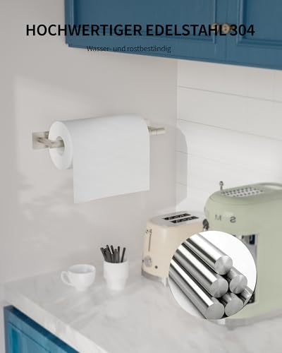 Paper Towel Holder Under Cabinet with Damping Single Hand Operable (Brushed Nickel / Holder+One Hand Tear)
