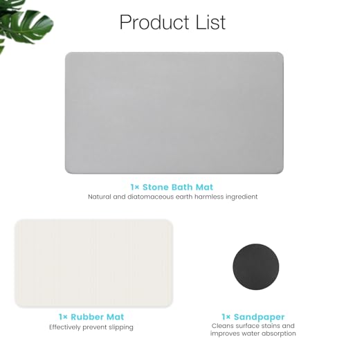 Large Fast Drying Diatomite Stone Bath Mat (Light Grey / 30" x 17" (Rectangular))