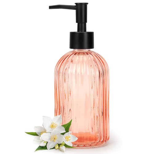 Stripe Glass Soap Dispenser with Black Plastic Pump (Plastic Pump / Stripe-orange)
