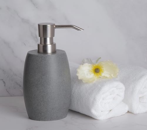 Sandstone Textured Resin Soap Dispenser with Metallic Pump and Waterproof Bottle Labels for Bathroom Kitchen Dish Hand Wash Shower Lotion Shampoo (Dark Gray)