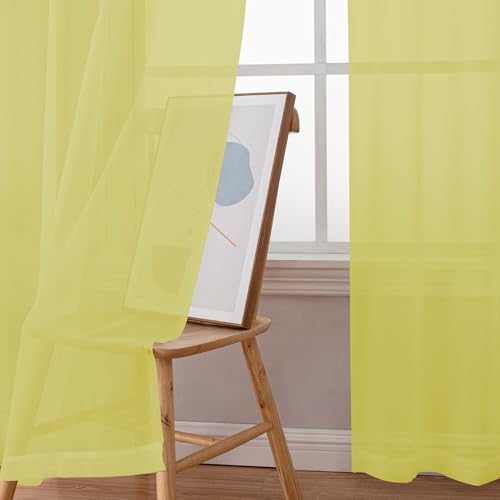 Extra Long Sheer Curtains 120 Inches Long 2 Panels Set (Lemon / 42"W x 120"L (Pack of 2))