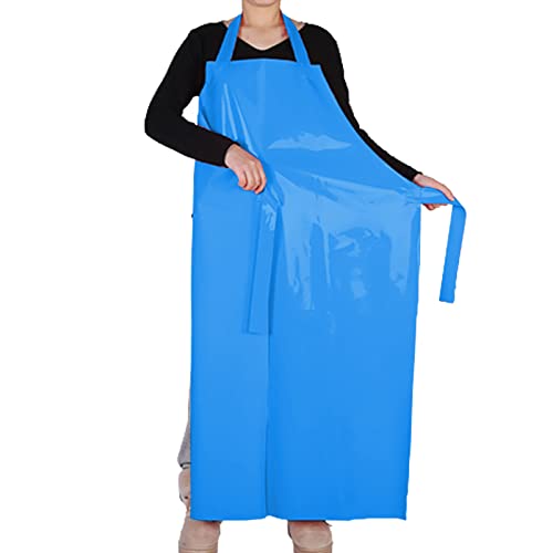Waterproof Oil Proof Bib Apron Utility Apron Chemical Resistant Apron with Sleeve Work Apron Ultra Lightweight (Blue)