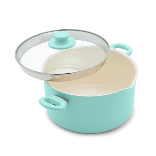 6QT Ceramic Nonstick Stockpot with Glass Straining Lid (6 Quarts / Turquoise)