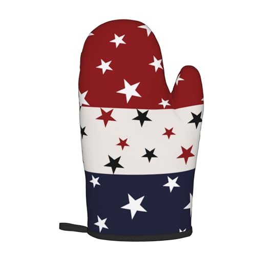 Red White and Blue Oven Mitts and Pot Holders Sets Patriotic American Flag StripedKitchen Mitts 4th of July Hot Pads for Cooking BBQ Baking Grilling (Red White Blue Stars Striped Flag)