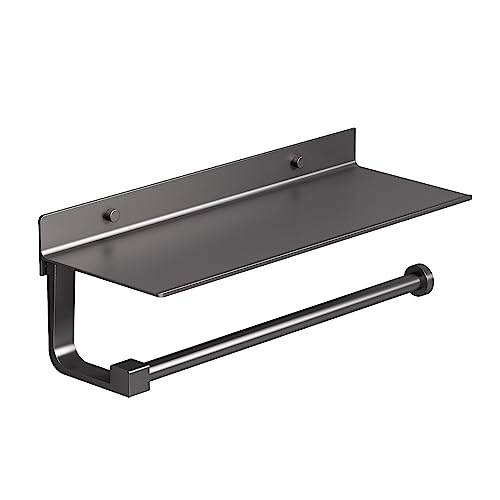 Kitchen Paper Towel Holder with Shelf Wall Mount (Gray)