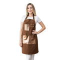Barista Tools Apron for Women Hairstylists Servers Waterproof Canvas Kitchen Apron with 3 Pockets for Cooking Gardening (Dark Brown)
