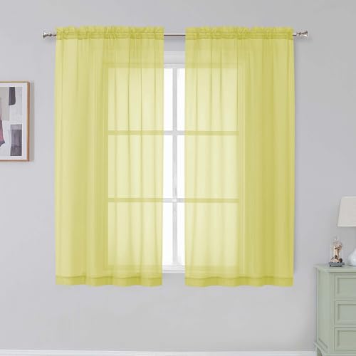 Rod Pocket Top Solid Voile Sheer Curtains for Bedroom (Lemon / 42"W x 54"L (Pack of 2))