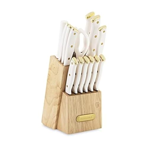 15 Piece Knife Block Set (15-Piece / White and Gold)