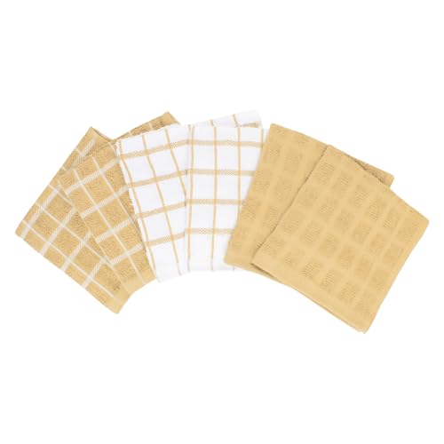 Premium 100% Cotton Terry Check Kitchen Dish Cloths (Straw / 6-Pack - Dish Cloths)