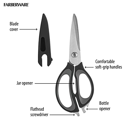 4-in-1 Kitchen Shears with Sheath, Grey and Black (Black and Gray)