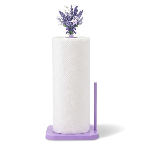 Lavender Paper Towel Holder Farmhouse Lavender Flower Wooden Paper Towel Holder Purple Cute Bathroom Countertop Accessories Kitchen Roll Stand Organizer Apartment Decor Housewarming Gift (Purple Lavender)