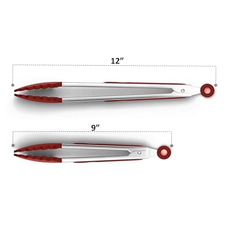 Red Stainless Steel Tongs Heat Resistant Kitchen Tongs Set (Red / 9" & 12" inch)