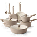 Ceramic Nonstick Pots and Pans Set (Almond Beige / 17pcs)
