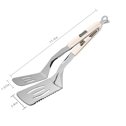 11.5 inch Stainless Steel Tongs for Cooking (11.5 Inch / White)