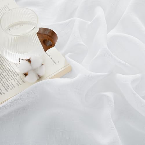 Linen Semi Sheer Kitchen Window Curtains Over Sink 36 inches Length (White / 52"W x 36"L (Pack of 2))