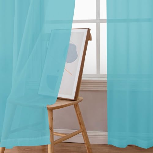 Sheer Aqua Curtains 90 inches Long 2 Panels (Aqua / 42"W x 90"L (Pack of 2))