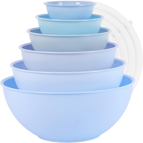 BPA Free Plastic Round Mixing Bowl with Lids (Pale Blue)