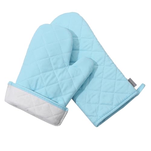 Oven Mitts and Pot Holders 4 pcs Set (Cotton-light Blue)