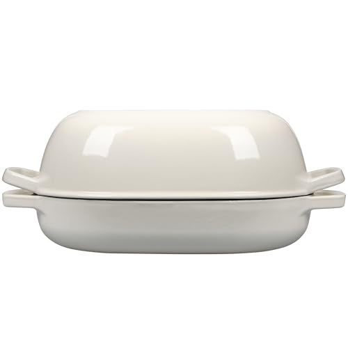 Enameled Cast Iron Oval Dutch Oven Pot with Lid (White / 7 Quart)
