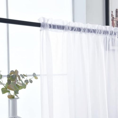 Sheer Voile Window Treatment Rod Pocket Curtain Panels for Kitchen Bedroom Living Room Drapes Sunlight Filtering Privacy Semi Home Decor Assorted Colors Sizes (Optical White / 52"W x 90"L (Pack of 2))