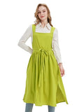 Cotton Apron Pinafore Dress for Women with Pockets Vintage Apron (Yellow)