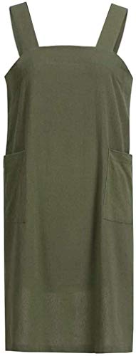 Japanese Pinafore Apron Smock Cotton Apron with Pockets Plus Size Aprons for Women (Army Green / X-Large)