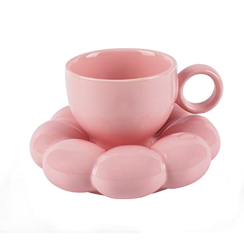 6.5oz Sunflower Saucer Mini Ceramic Mug (Peach Pink)