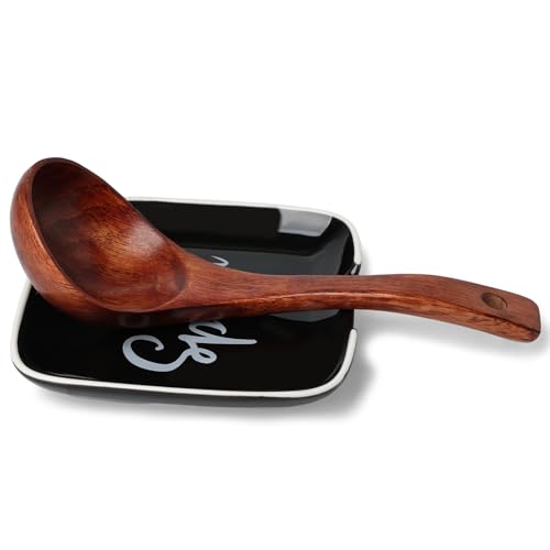 Farmhouse Ceramic 4.75 Inch Spoon Rest for Kitchen (Black)