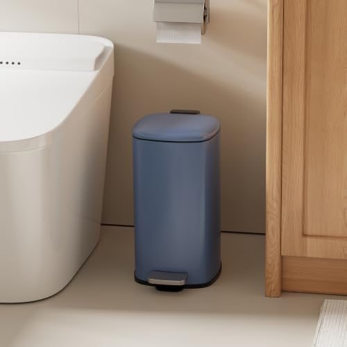 Bathroom Trash Can with Lid (Navy Blue / 2.4 gallons)