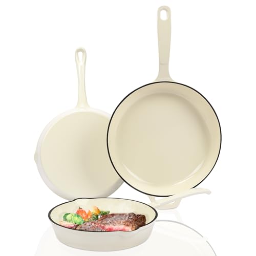Enameled Cast Iron Skillet (Cream White / 3 Pieces)