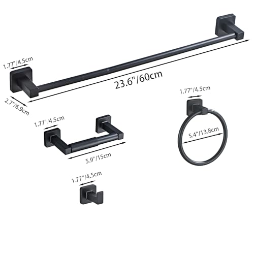 Matte Black Bathroom Hardware Set 4 Pieces (Matte Black-4pcs / 23.6Inch)