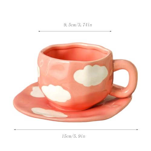 Sky and White Clouds Coffee Mug with Saucer (Pink)