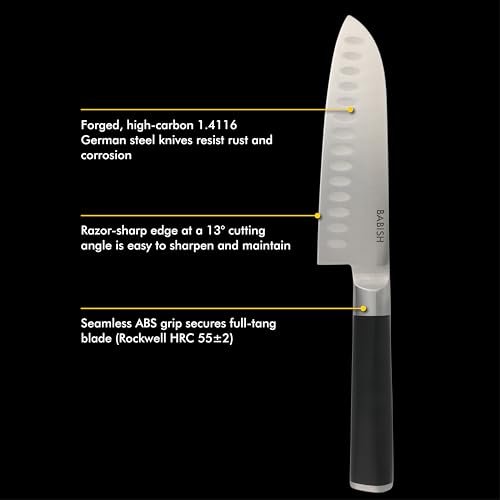 High Carbon 1.4116 German Steel 15 Piece Full Tang Forged Cutlery Kitchen Knife Block Set (Stainless Blade/Black ABS Handle / 15-Piece Set w/ Wood Block)