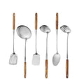 6 Pcs Cooking Utensils Set 304 Stainlss Steel Kitchen Utensils Set Heat Resistant Wooden Handle Kitchen Tools Metal Kitchen Utensil Soup Ladle Set (Wooden Handle-6 Pcs)