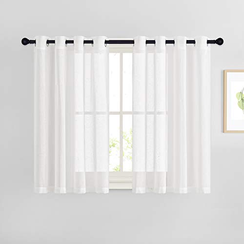 White Flax Linen Sheer Bedroom Curtains Grommet (52"W x 54"L (Pack of 2) / White)
