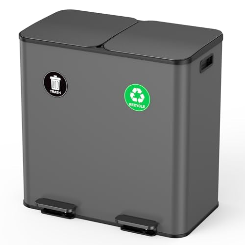 Dual Trash and Recycling Bins for Kitchen (Gray / 2 x 11 Gallon)