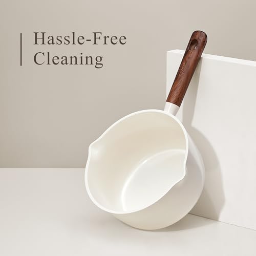 2QT & 3QT Sauce Pan Sets with Lid & Ladle Ceramic Nonstick Pot Set Non Toxic Saucepan Small Kitchen Cooking Pots (White)