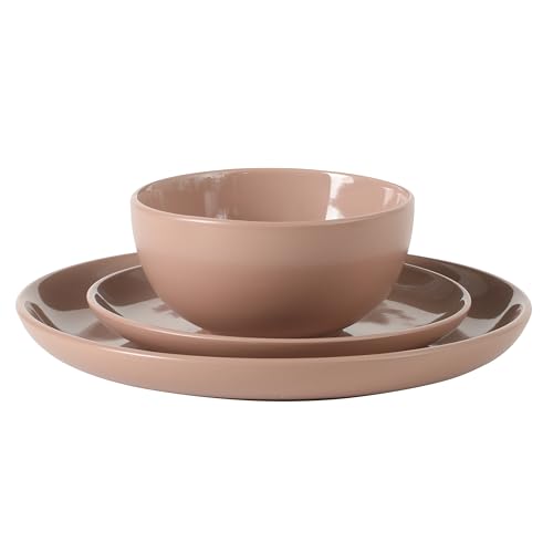 Rockaway 12 Piece Plates and Bowls Matte Outside (Service for 4 (12pcs) / Pink (Rockaway - Matte/Shiny))
