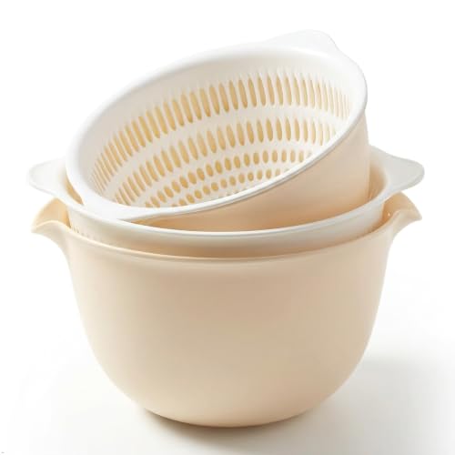 2 in 1 Kitchen Colander Set with Bowl Strainer (Cream)