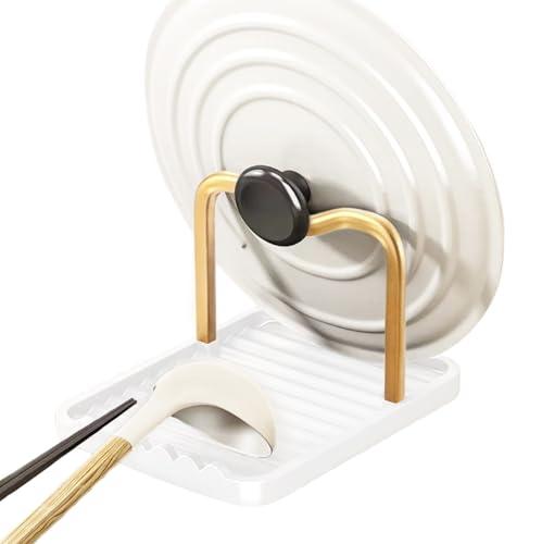 Anti Rust Metal Spoon Rest with Lid Holder While Cooking (GOLDWHITE / 1-LAYER)