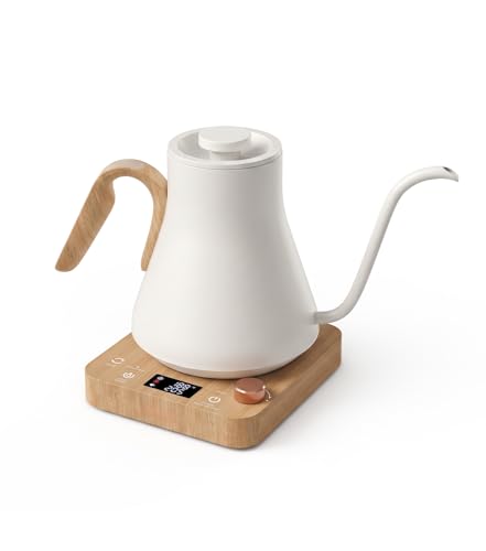 Gooseneck Electric Kettle ±1°F Temp Control (Cream White Walnut)