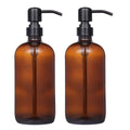 2 Pack Thick Amber Glass Pint Jar Soap Dispenser with Silver Stainless Steel Pump (Matte Black 1)